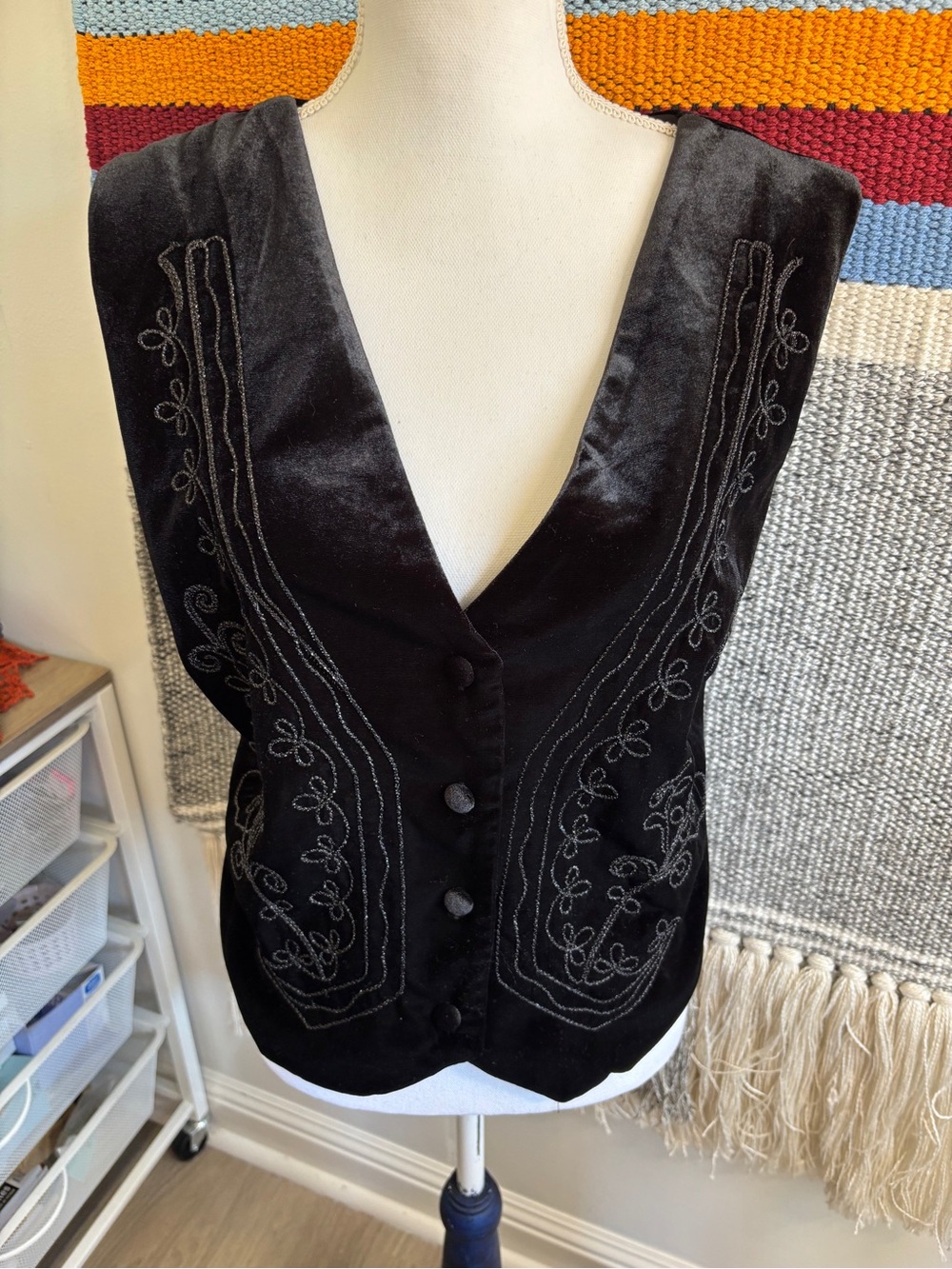 Cider Black Velvet Embroidered Vest